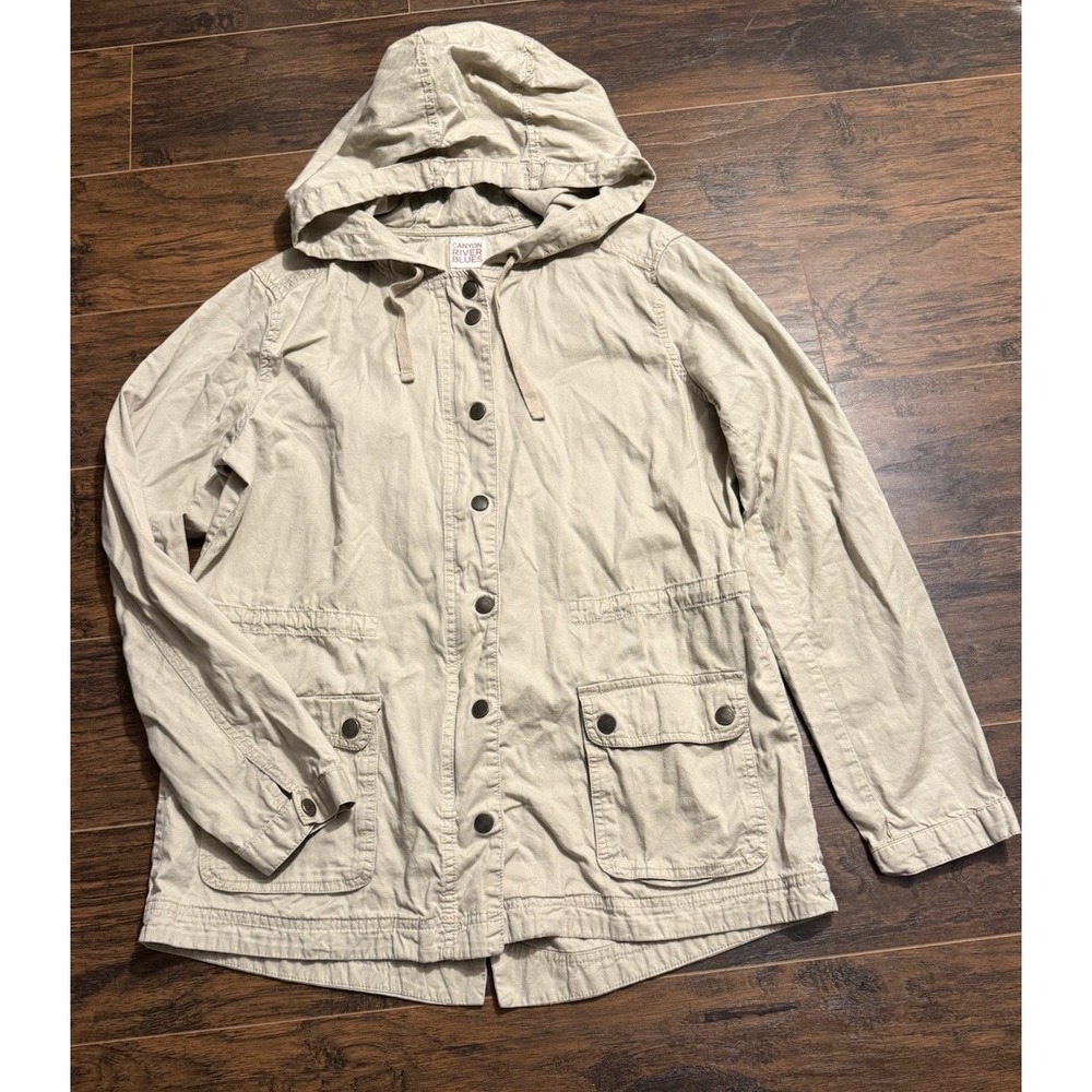 Canyon River Blues Khaki Utility Jacket Hooded Anorak M Lightweight Trail Zip